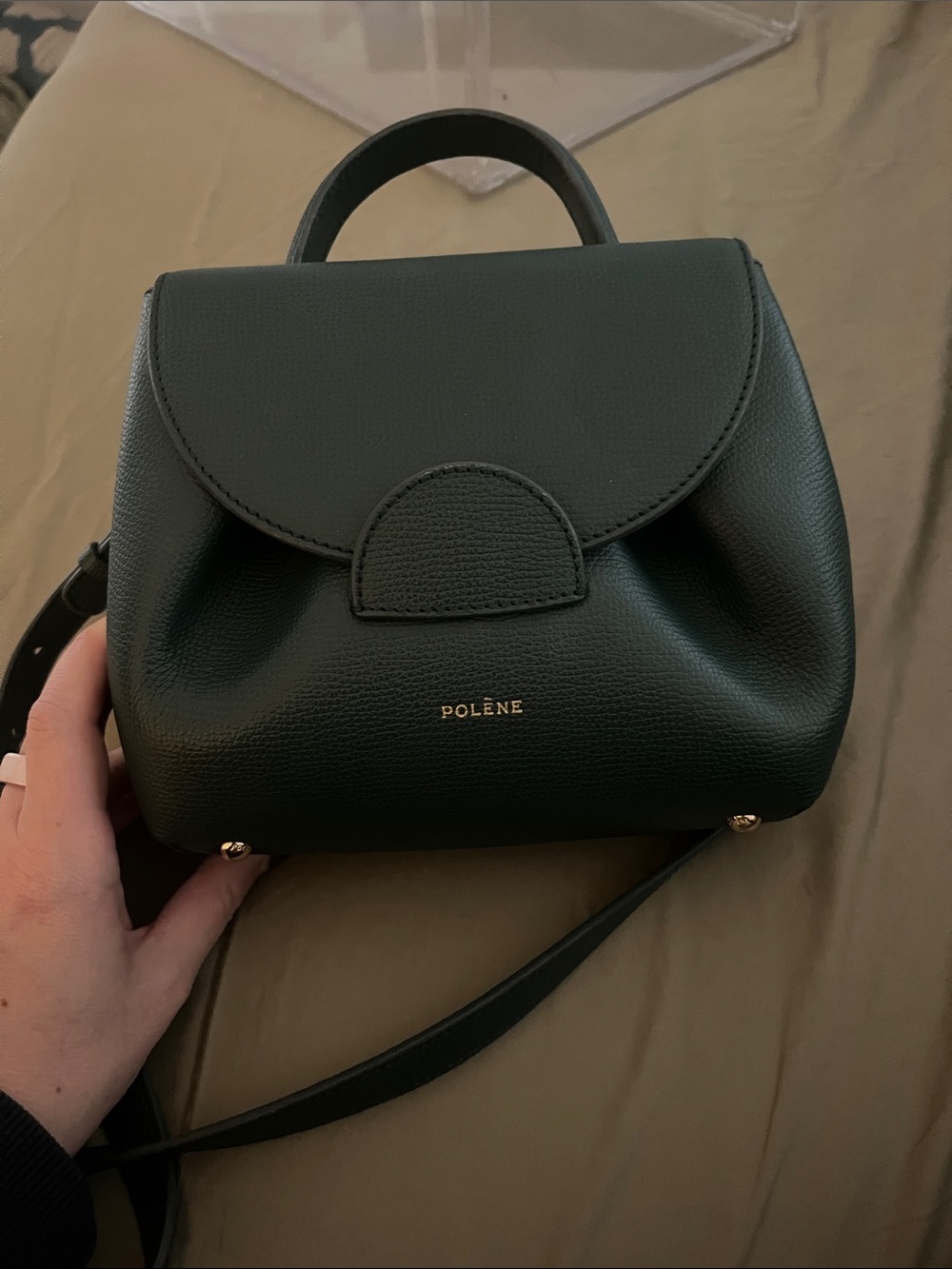 Polene Dark Green Mini Top-Handle Satchel